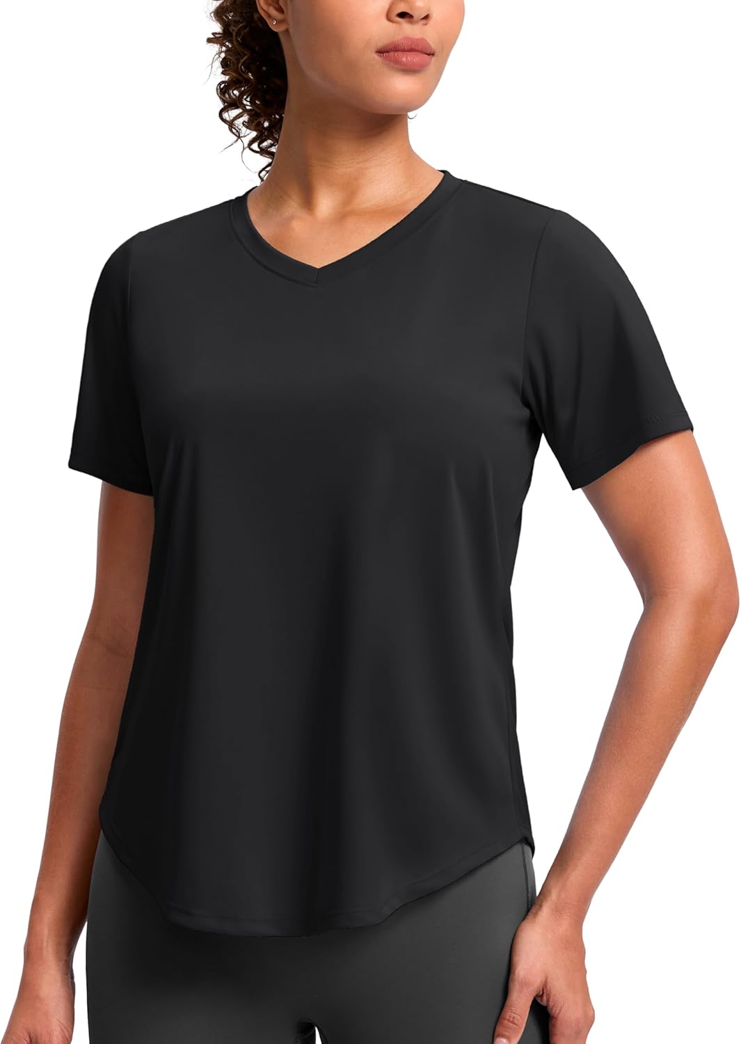 womens workout tops v neck short sleeve upf 50 sun shirt moisture wicking quick dry top for gym running athletic