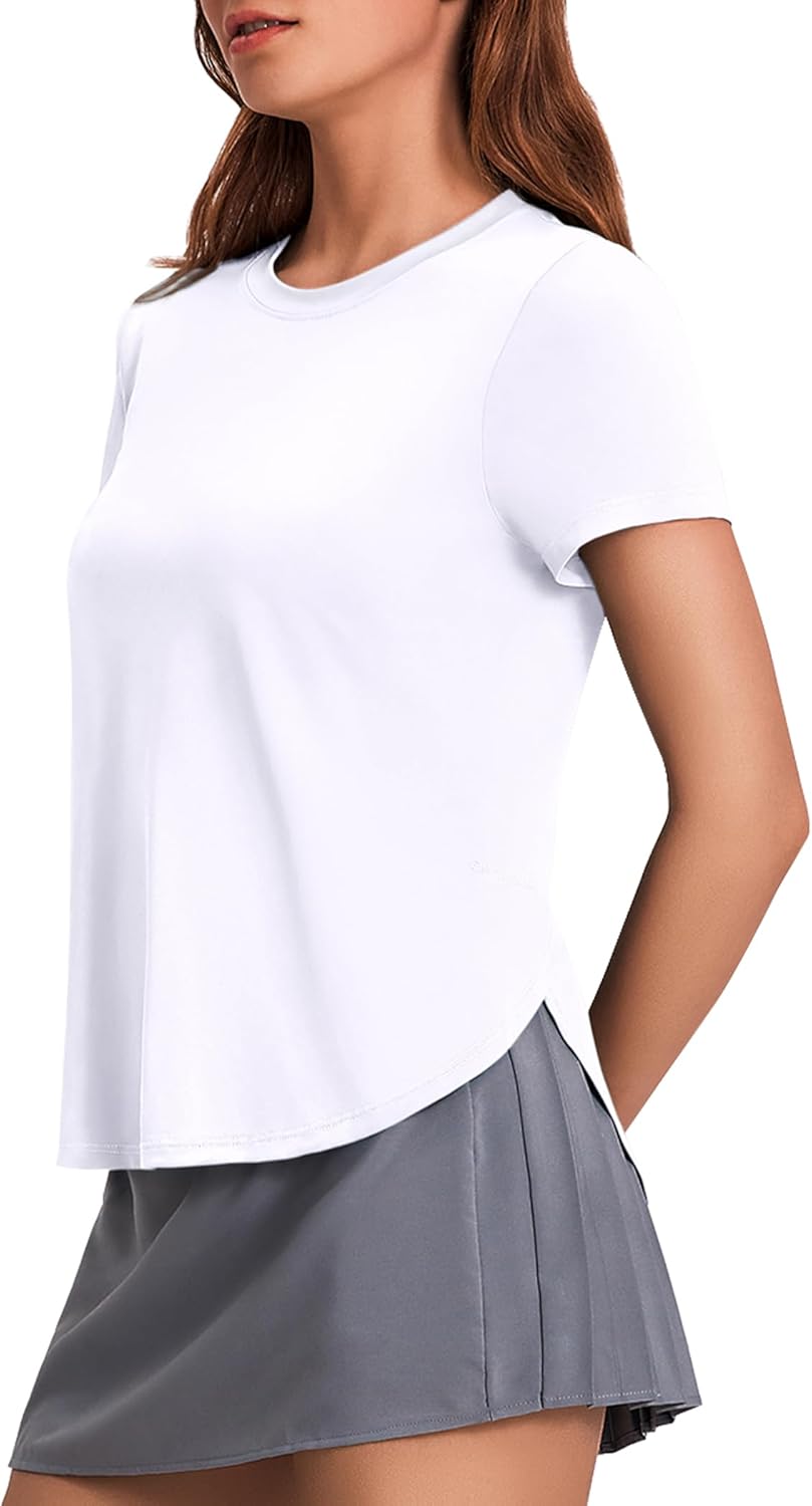 workout tops for women upf 50 yoga shirts short sleeve athletic tops with side slits running gym tee top loose fit