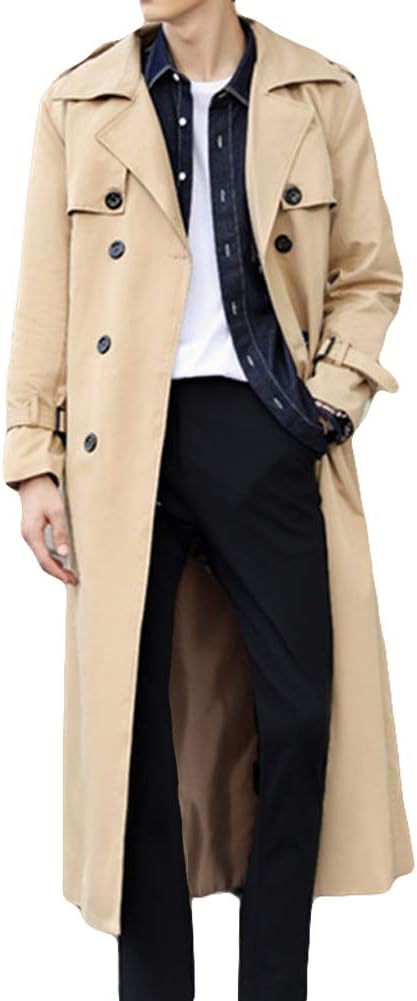 mans double breasted trench coat oversized casual windbreaker lapel long jacket overcoat